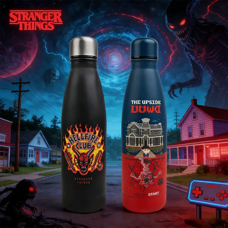 Botella de agua aislada con licencia oficial de Stranger Things, Hellfire Club, de acero inoxidable, gran capacidad, ligera y portátil, 1 ud.