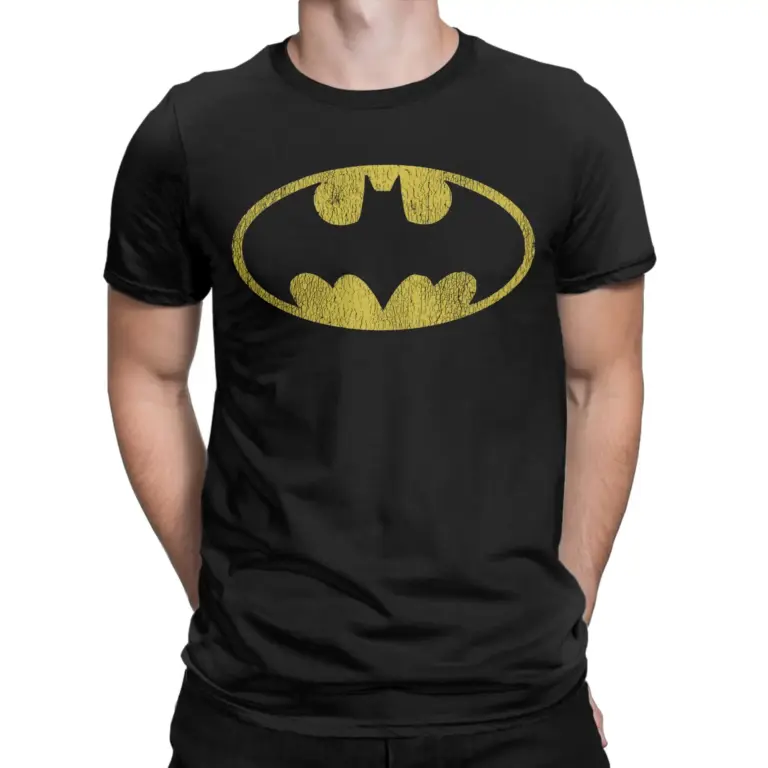 Camiseta informal con logotipo amarillo clásico de Batman para hombre, camiseta de manga corta con cuello redondo, ropa de verano 100% algodón