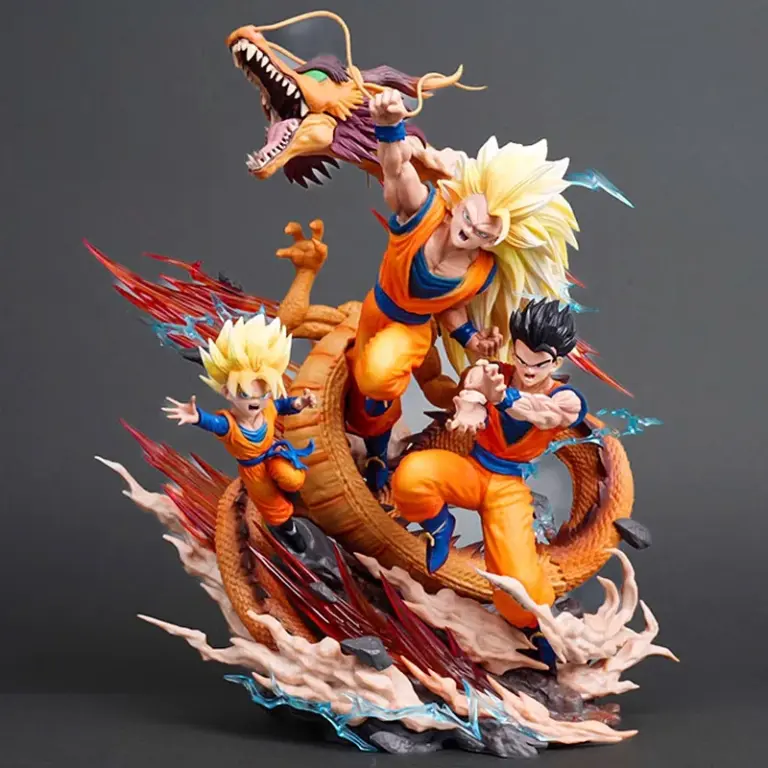 Figuras de Anime de Dragon Ball de 27cm, Goku, Gohan, Super Saiyan, Super 3, Shenron, padre e hijo, tres personas, modelo, estatua, juguete, regalo de cumpleaños