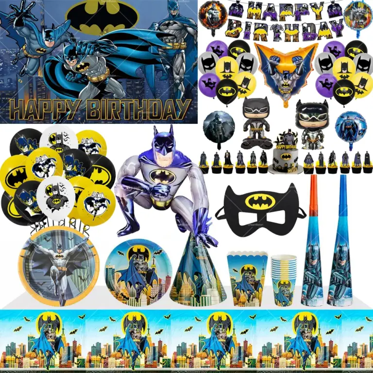Globos de Batman, Pancarta de Feliz Cumpleaños, Decoración para Fiesta, Platos y Vasos Desechables, Adorno para Pastel, Suministros para Niños