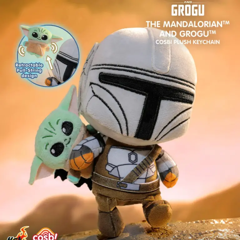 Llavero de peluche original UTN, The Mandalorian y Grogu, caja sorpresa Cosbi, colgante de peluche suave con cordón retráctil, decoración para bolso