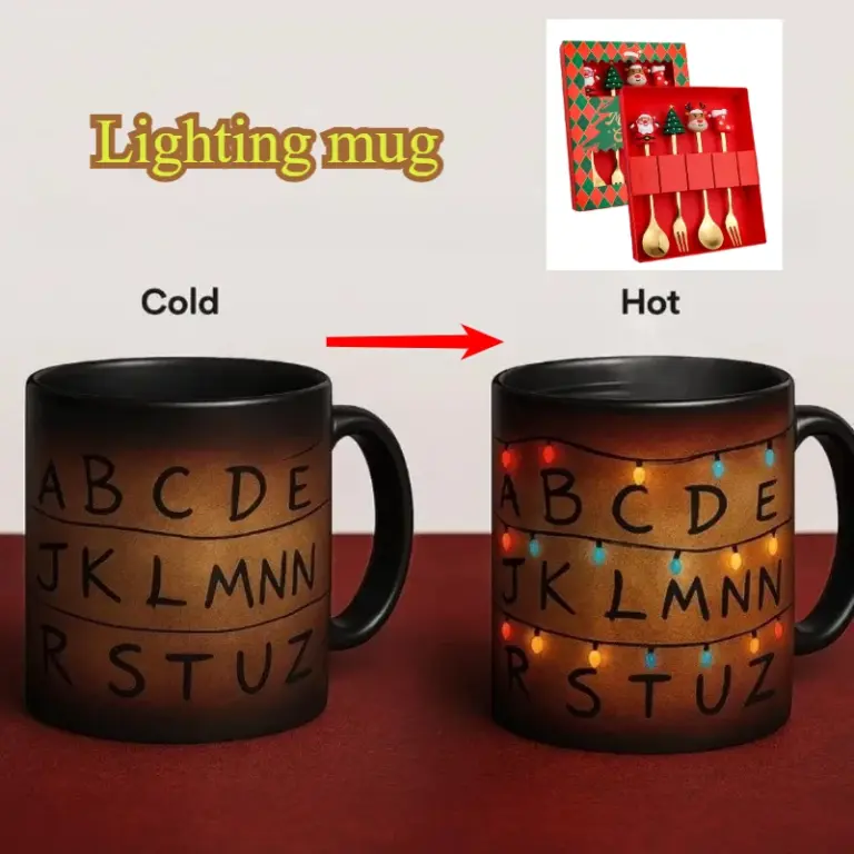 Taza de Cerámica Termocrómica Clay Cup Stranger Lights de 11 oz, Cambia de Color con el Calor, Sensible al Calor, para Café, Leche, Té, Idea de Regalo para Festivales