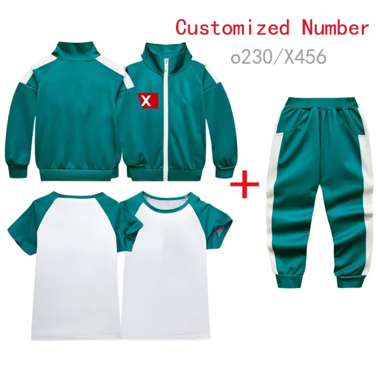 Disfraz personalizado de juegos de Calamarii 2 para niños, ropa deportiva verde de Corea para niños y niñas, sudadera X456 O230 para equipo, trajes de fiesta de Carnaval