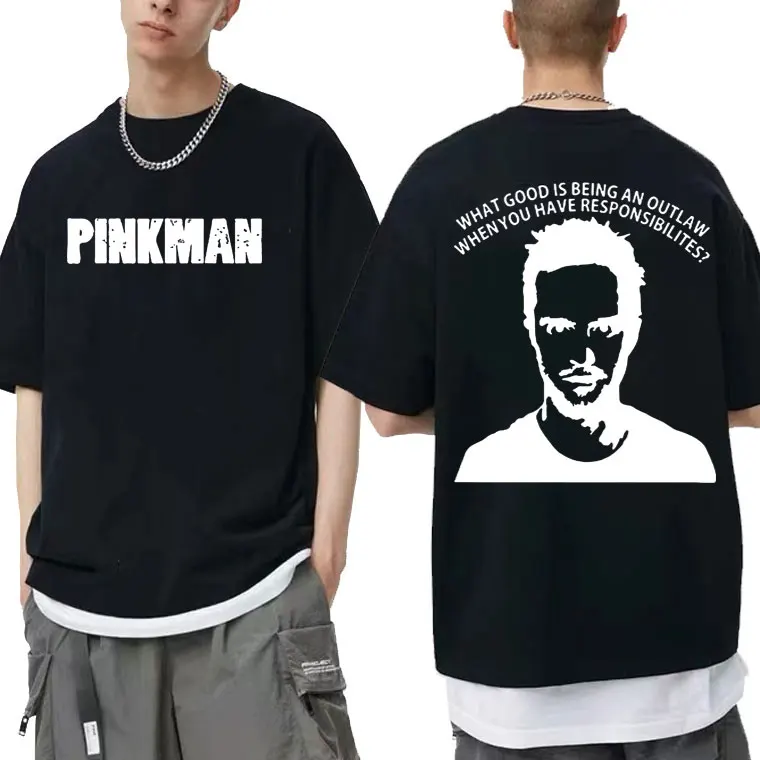 Camiseta con estampado de doble cara de Breaking Bad Jesse Pinkman para hombre, camisetas 100% de algodón, camiseta de gran tamaño a la moda para hombre y mujer