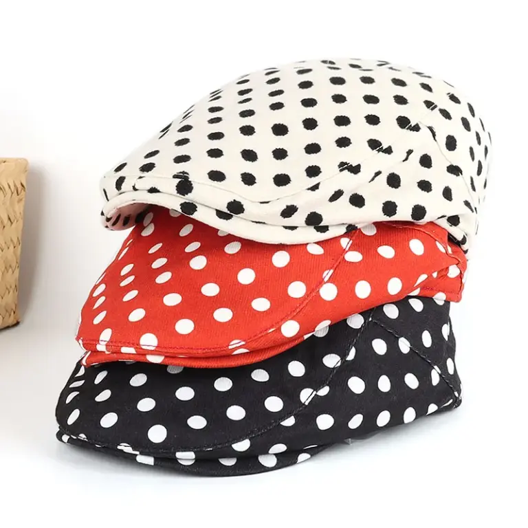Boina de otoño coreana con puntos, gorra de estilista para mujer, boina de algodón, sombrero de mujer 2026, sombrero de lujo vintage estilo Peaky Blinders, sombreros planos.