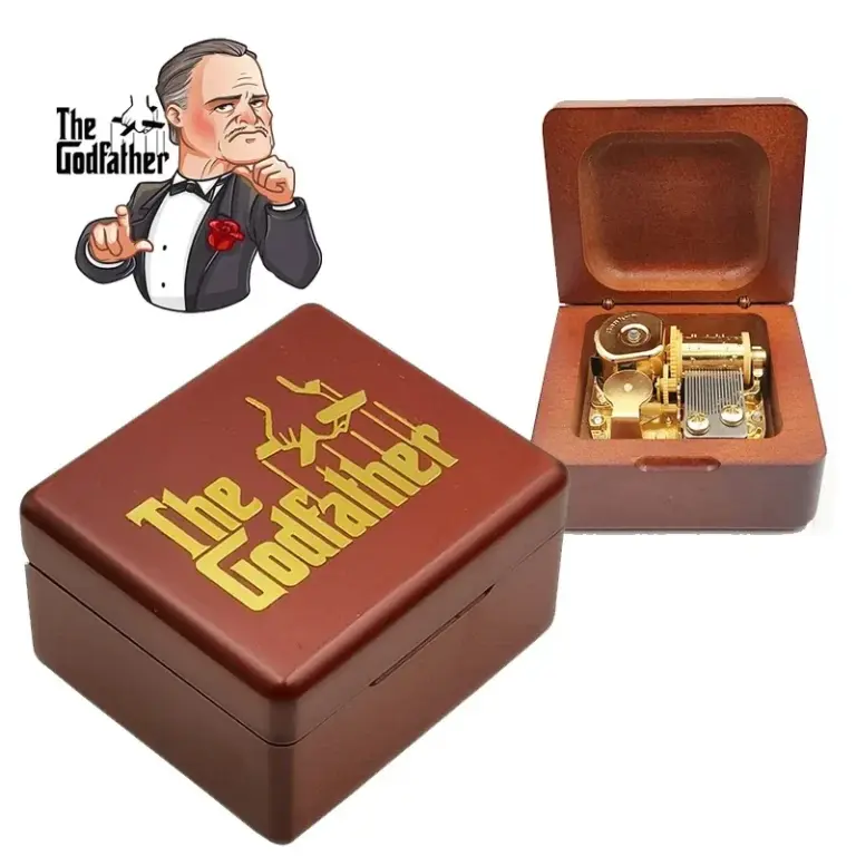Caja de Música de Madera de Lujo con Diseño de Padrino, Mecánica Dorada, Canta Suavemente, Regalo Vintage para Año Nuevo y Navidad, Souvenir para Fans de Películas