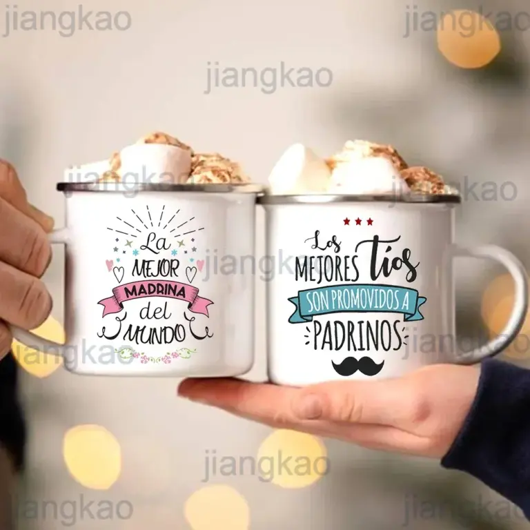 Taza esmaltada con estampado de la mejor madrina, padrino del mundo, bebidas para amigos, taza de café, tazas para acampar, la mejor Idea de regalo para Madrina Padrinos
