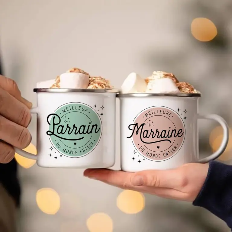 Mejor padrino y madrina del mundo, tazas esmaltadas con estampado francés, regalos para hermanos, hermanas y amigos, bebida, taza de café con leche, taza para acampar