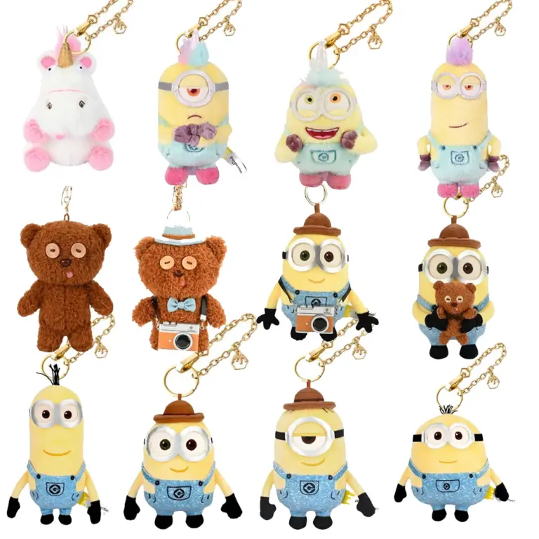 Llaveros de peluche de Minions de anime, muñecos de peluche de Bob, Tim, Kevin y Stuart, colgantes de animales para bolsos, regalos de Navidad y cumpleaños para niños