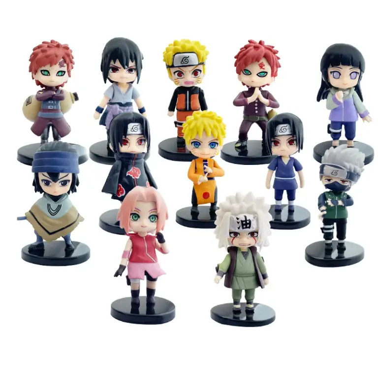 Caliente 12 unids / set Naruto Figura Anime Shippuden Hinata Sasuke Itachi Kakashi Gaara Figura de acción versión Q PVC ornamento juguete para regalo