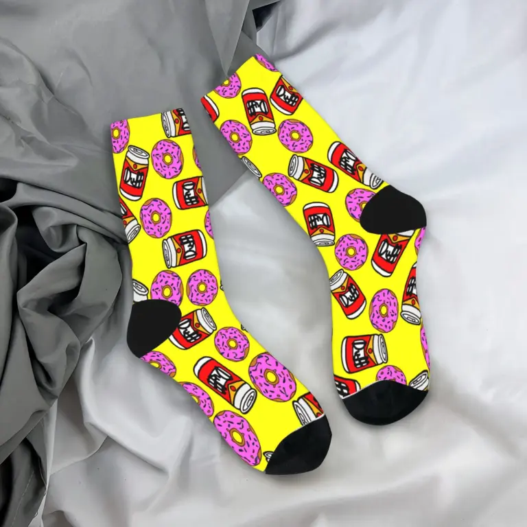 Calcetines Homer S-Simpsons Donut & Duff Beer, calcetines góticos de invierno antideslizantes para hombre, calcetines para correr de diseño de calidad