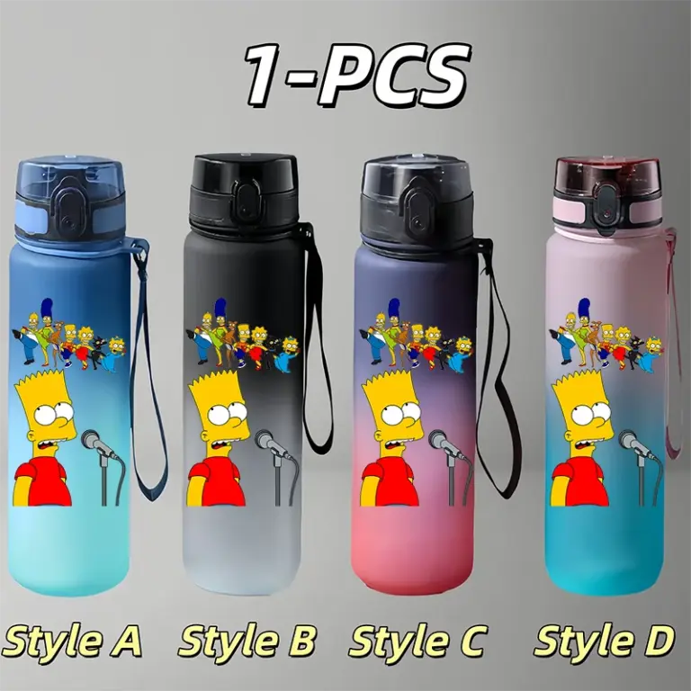 Botella de Agua de Los Simpson de 650 ml, Nueva, a Prueba de Fugas y Portátil, Ideal para Niños, para la Escuela, Viajes y Regalos de Vacaciones