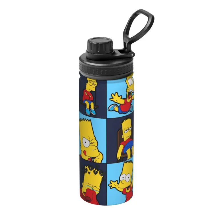 Termo Deportivo Aislado de 18 oz con Diseño de los Simpson, Taza Térmica, Termo de Doble Pared, Antiderrames