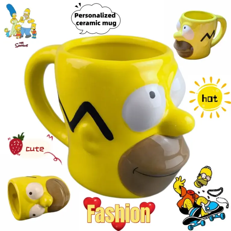 Taza de cerámica amarilla de Los Simpson, taza estereoscópica 3D creativa y personalizada con dibujos animados, regalo de cumpleaños para amigos