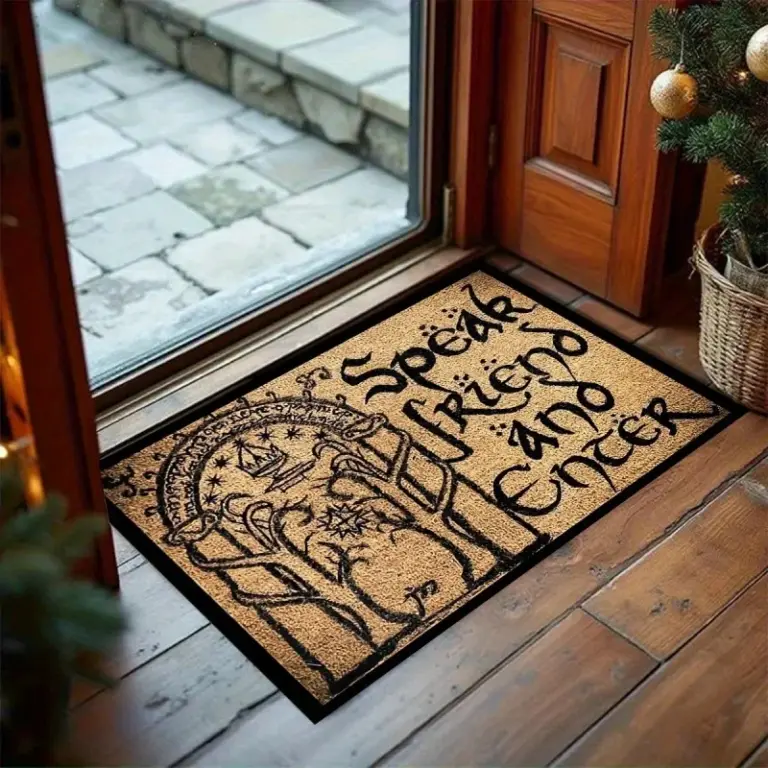 Alfombra antideslizante VIKAMA inspirada en El Señor de los Anillos, con la frase Speak Friend and Enter Mat, para la entrada, el porche, la decoración del hogar en interiores.