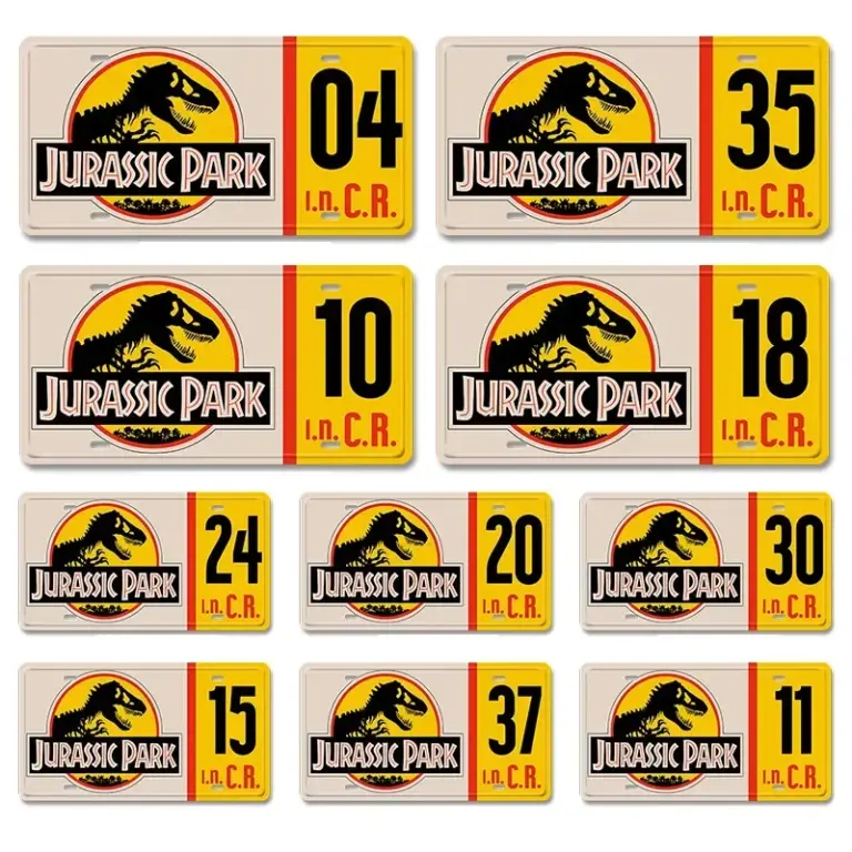 Cartel de Metal con número de Parque jurásico, cartel de dinosaurio, decoración Vintage para garaje, Bar, placas de pared, placa de matrícula
