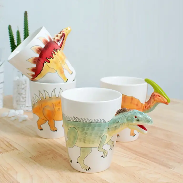 Taza de agua con forma de dinosaurio, taza de café de cerámica con animales estereoscópicos 3D, taza de té de la tarde para oficina, taza de leche para desayuno, decoración del hogar