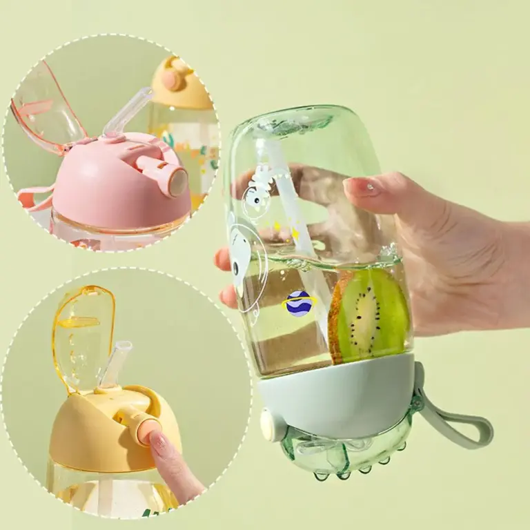 Taza portátil con pajita y tapa para niños, vaso práctico con dibujo de dinosaurio, botella de agua para exteriores, a prueba de caídas, 500ml