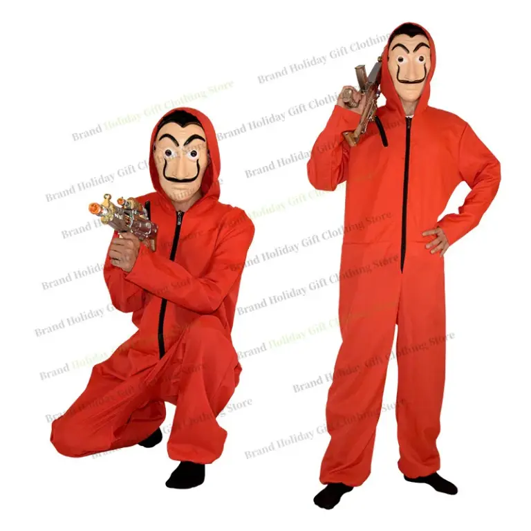 Nuevo y popular disfraz de Halloween: Última novedad en fantasía cinematográfica, robo de casa, juego de rol, máscara de papel de corte alto, disfraz rojo, mono Dali