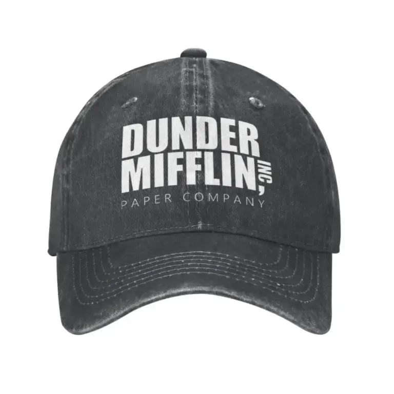Gorras de béisbol clásicas con logotipo de Dunder Mifflin para hombre y mujer, gorra vaquera desgastada lavada para el sol, gorra ajustable para viajes de oficina