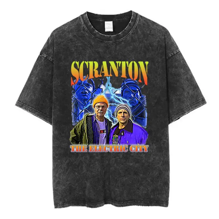 Serie de TV The Office Dunder Mifflin Dwight Tv Show Scranton camisetas lavadas hombres algodón pantalón corto Casual manga camiseta ropa de calle