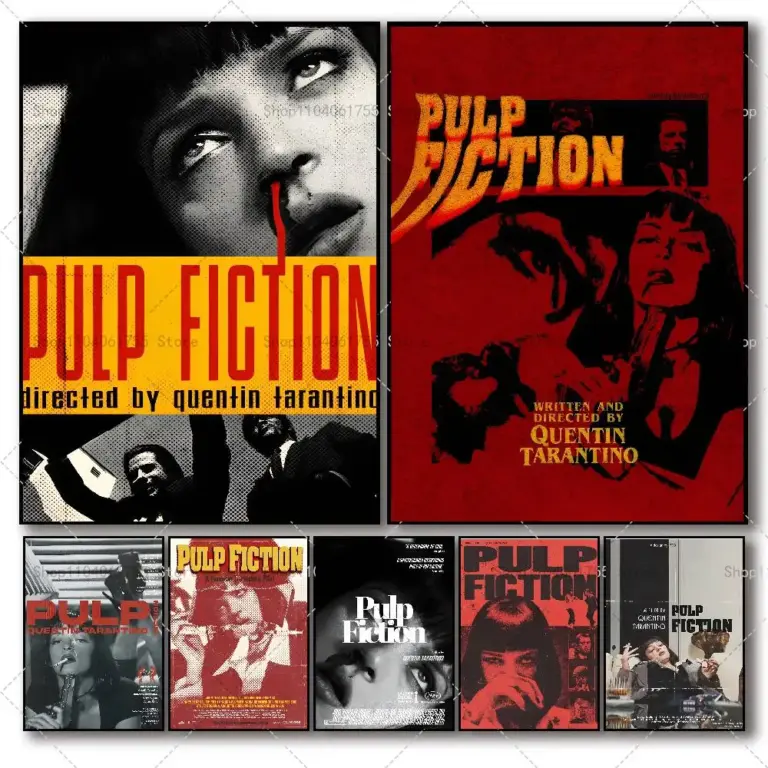 Pósteres de Pulp Fiction de película clásica Retro, decoraciones artísticas de pared autoadhesivas de alta calidad, impresiones en Color adhesivas