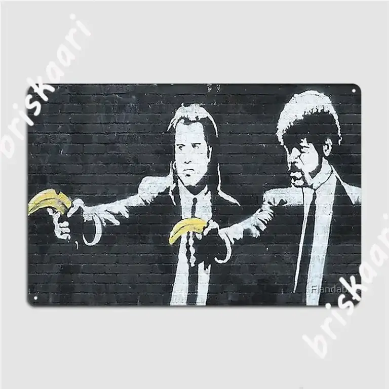 Póster de ficción de pulpa Banksy, placa de Metal, decoración de pared para fiesta, pared, Pub, cartel de estaño personalizado